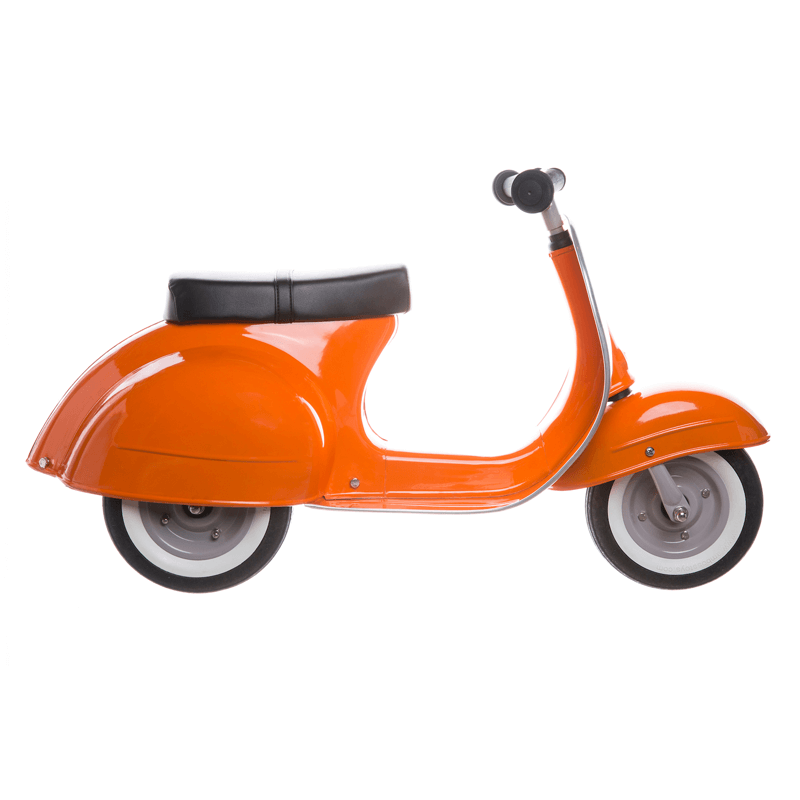 moto vespa naranja de metal ruedas de caucho y sillin de espuma para niños y niñas a partir de 2 años