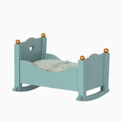 Cuna mecedora azul de madera para ratones baby Maileg