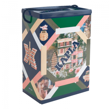 Barril de piezas de madera Kapla con 200 tablillas de colores de tonos primaverales