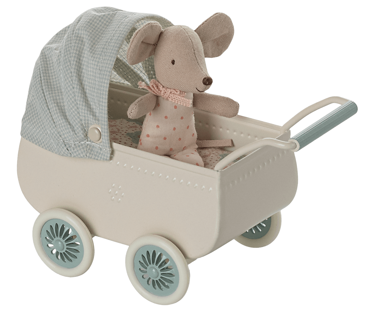 Carro de paseo menta con bebé ratón Maileg