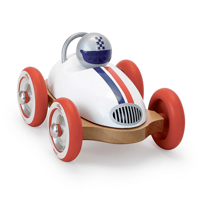 Coche de carreras Roadster blanco de madera Vilac