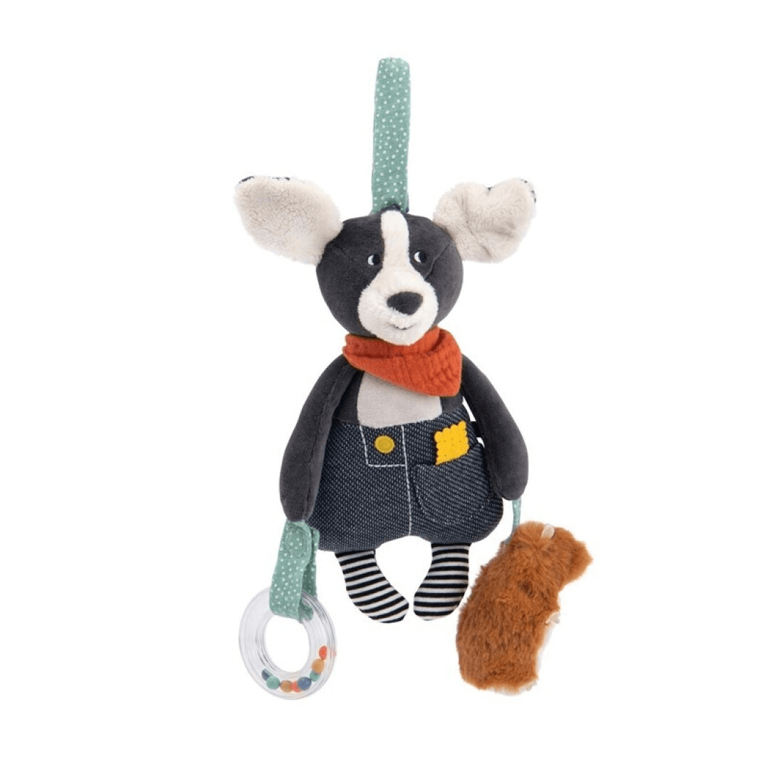 Perro azul de actividades para colgar Puce & Pilou Moulin Roty