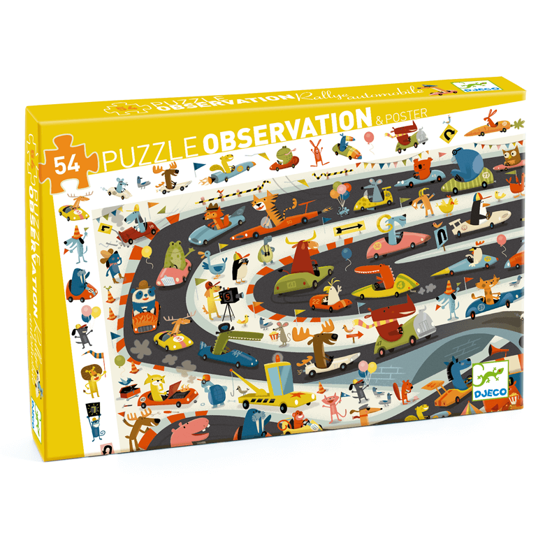Puzzle Observación Rally de Coches 54 piezas Djeco